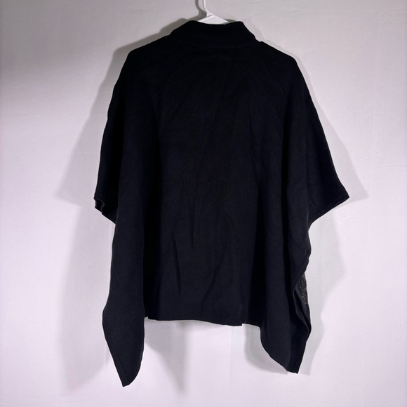 NWT Anne Klein Black Knit Poncho Full Zip Sweater Gold Palm Trees Size XL - Picture 2 of 7